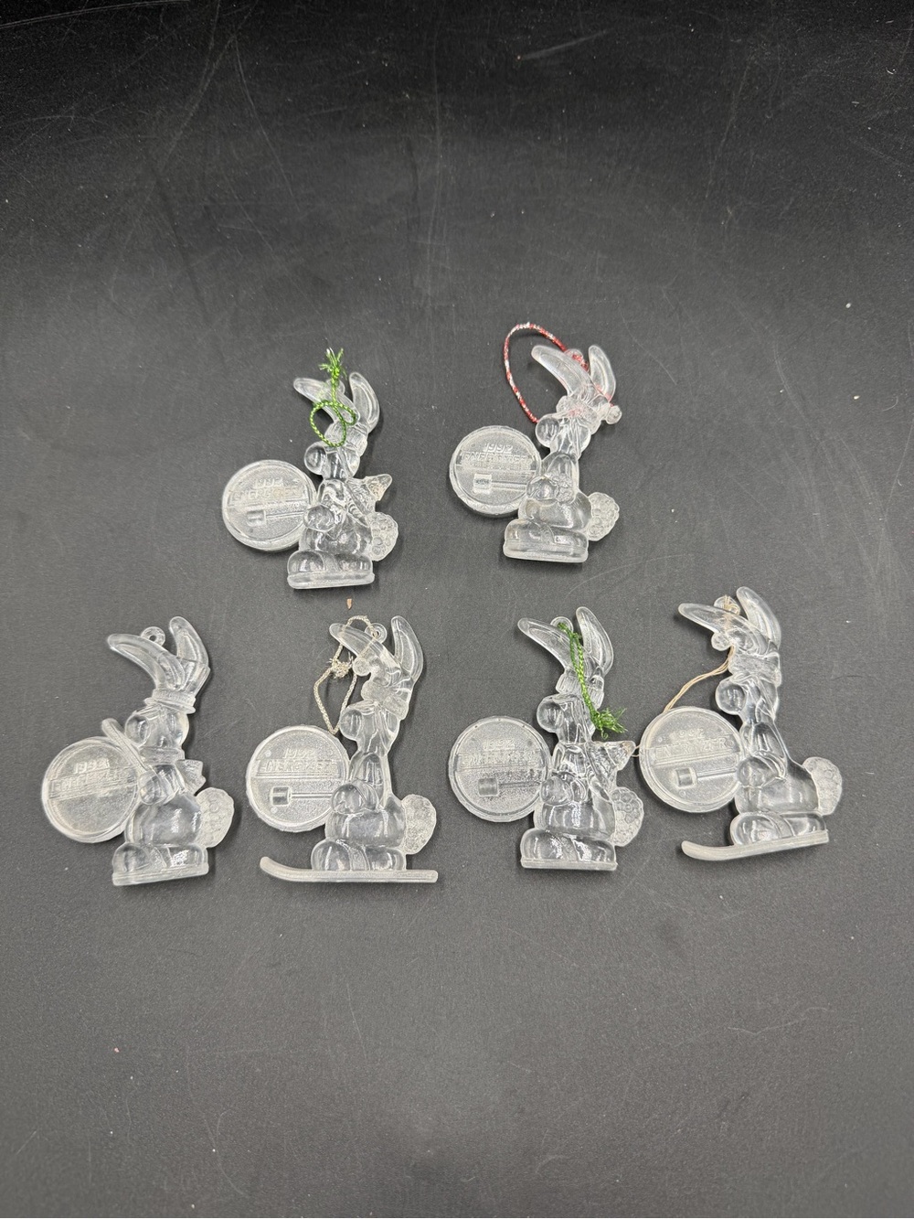 Vtg 1992 Energizer Bunny Ornaments Pair of Limited Edition Clear Plastic